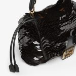 FENDI Mamma Baguette Medium Black crochet bag with maxi sequins - Image 2